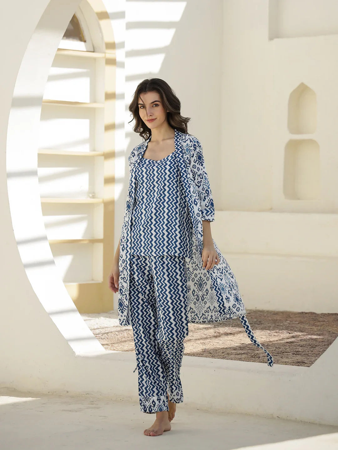 Set of 3 Geometric Print Night Suit - SanskrutiHomes 