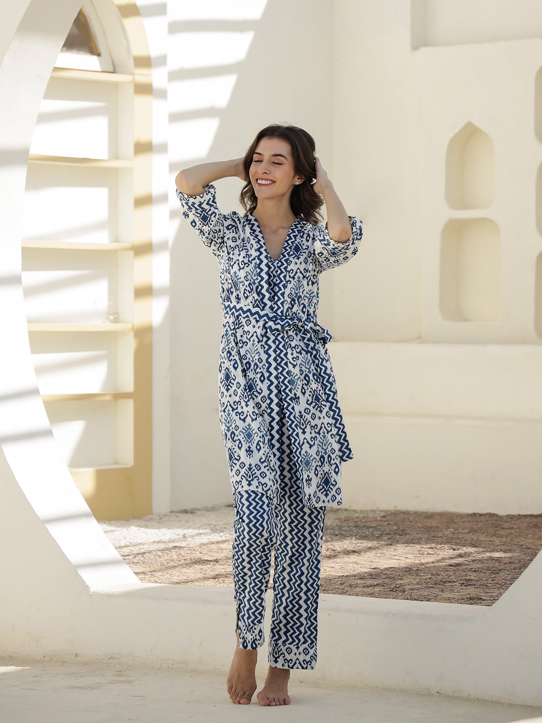 Set of 3 Geometric Print Night Suit - SanskrutiHomes 
