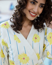 Cotton Off White Towel Bath Robe - SanskrutiHomes 