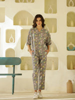 Grey V-Neck Cotton Co-ords Set - SanskrutiHomes 
