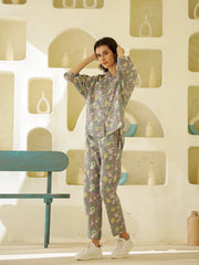 Grey V-Neck Cotton Co-Ords Set