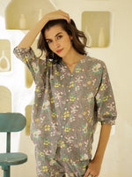 Grey V-Neck Cotton Co-ords Set - SanskrutiHomes 