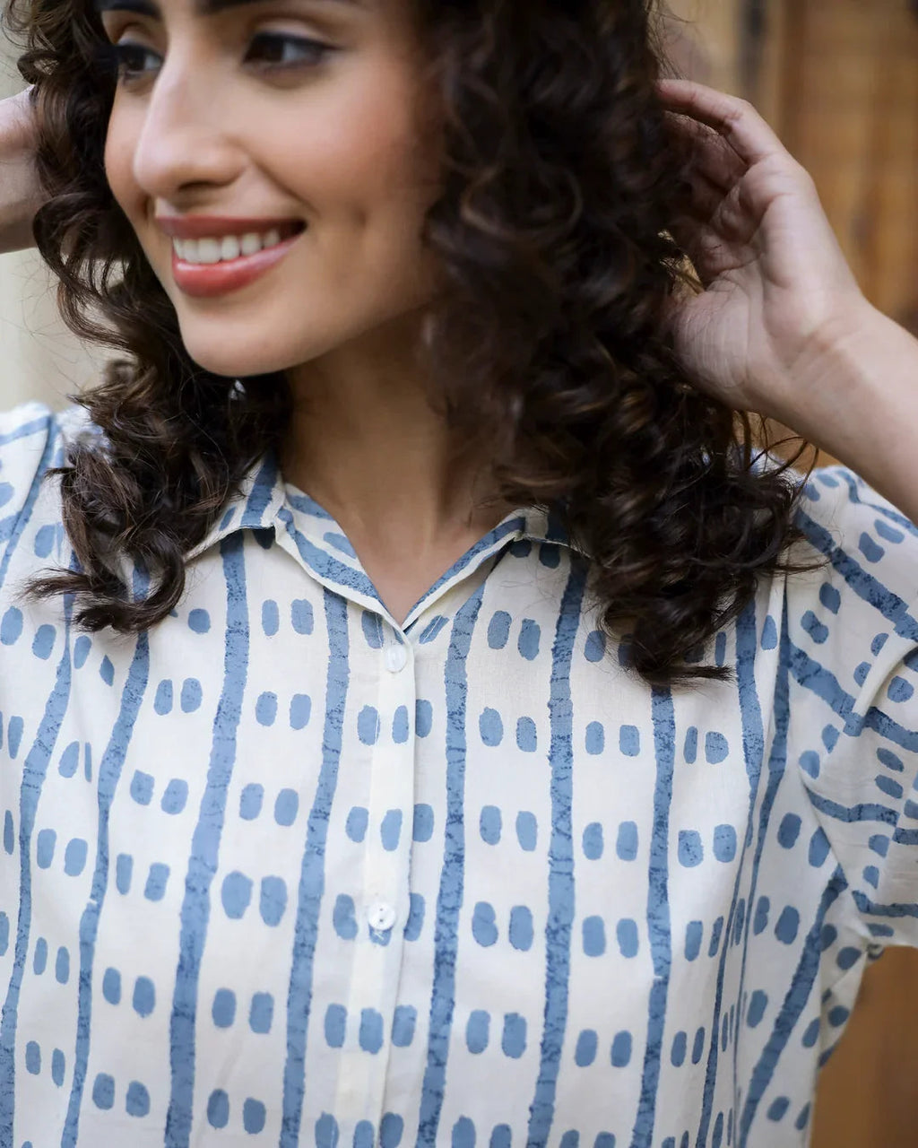 Blue dotted row Cotton Night SUIT - SanskrutiHomes 