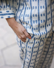 Blue Dotted Printed Shirt Collar Cotton Pyjama Night Suit For Women