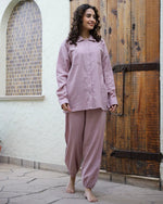 Lavender Solid Cotton Night Suit for Women - SanskrutiHomes 
