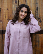 Lavender Solid Cotton Night Suit For Women