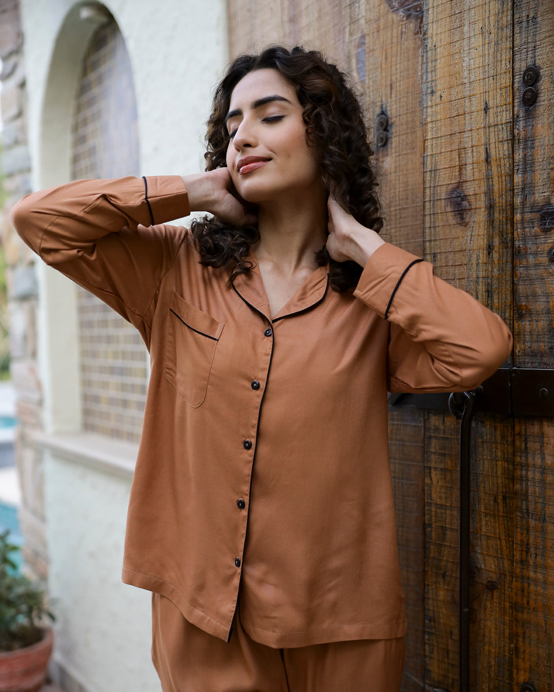 Women Rust Night suit set 3 piece - SanskrutiHomes 