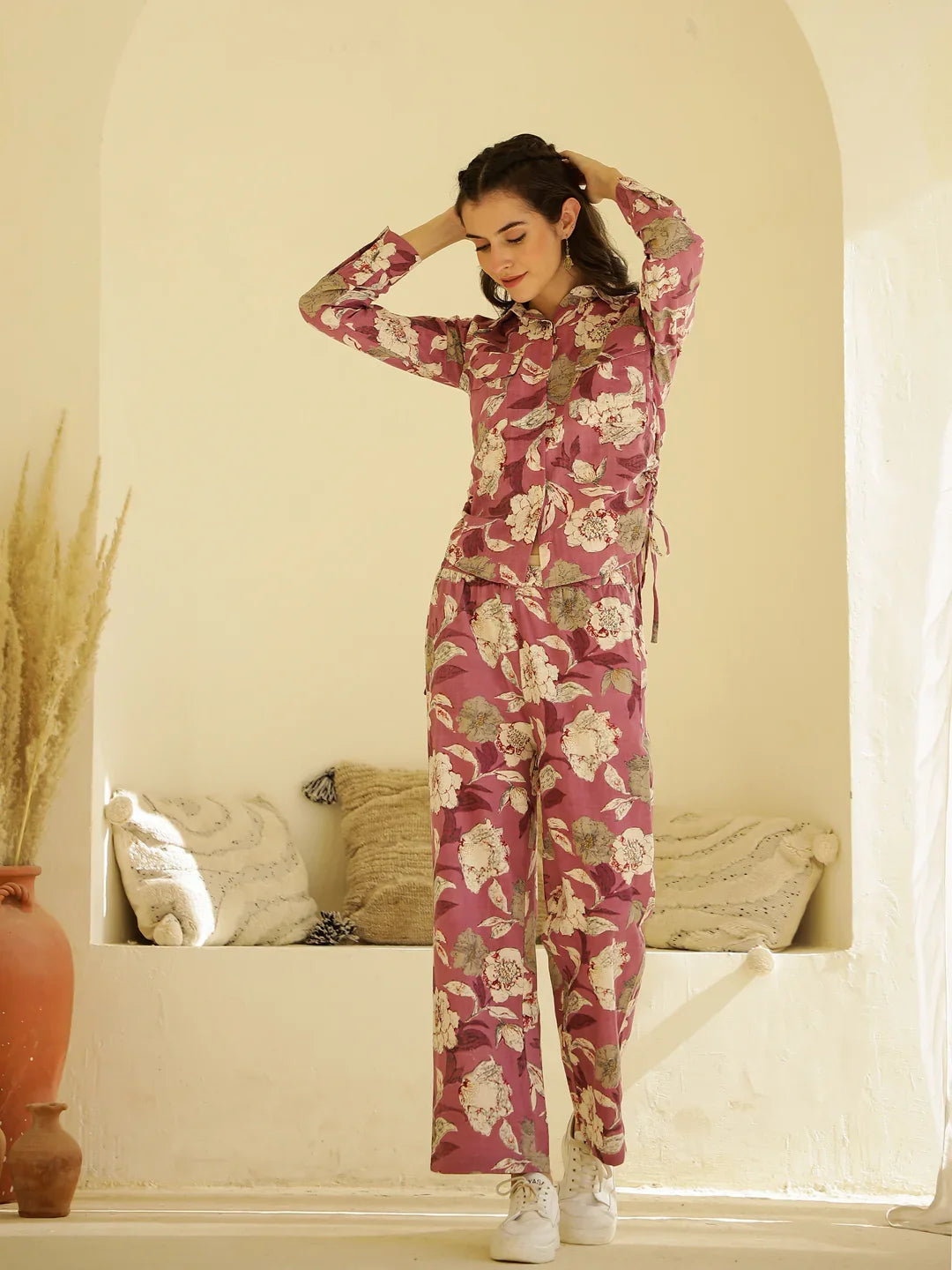 Floral Printed Shirt Collar Co-ord Set - SanskrutiHomes 