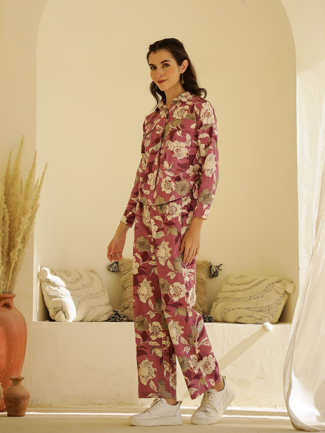 Floral Printed Shirt Collar Co-ord Set - SanskrutiHomes 
