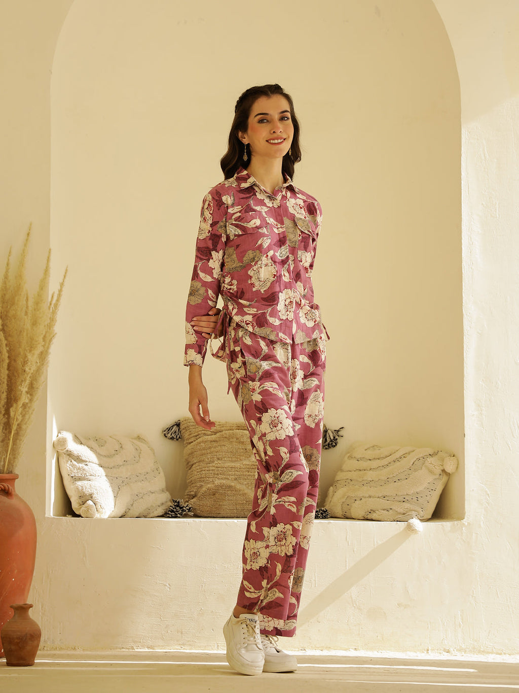 Floral Printed Shirt Collar Co-ord Set - SanskrutiHomes 