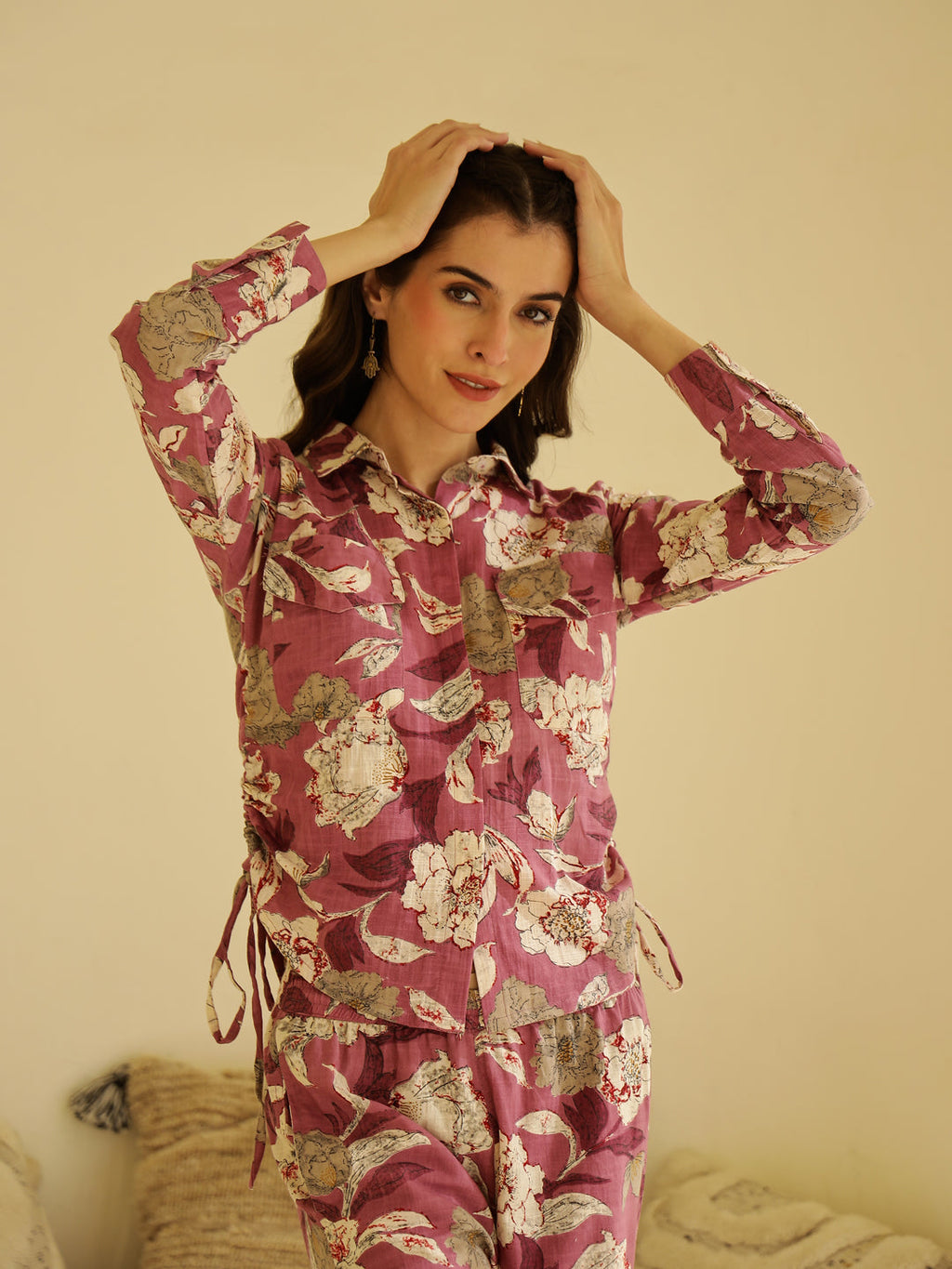 Floral Printed Shirt Collar Co-ord Set - SanskrutiHomes 