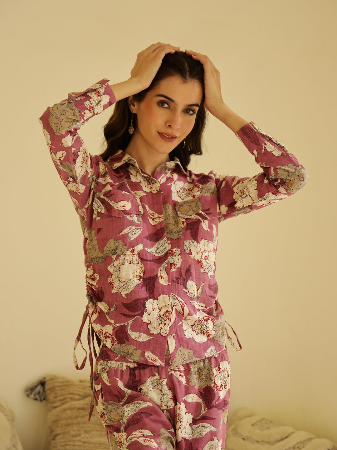 Floral Printed Shirt Collar Co-ord Set - SanskrutiHomes 