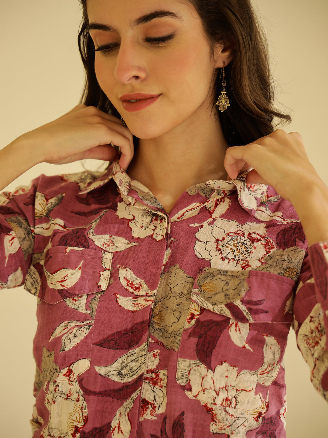 Floral Printed Shirt Collar Co-ord Set - SanskrutiHomes 