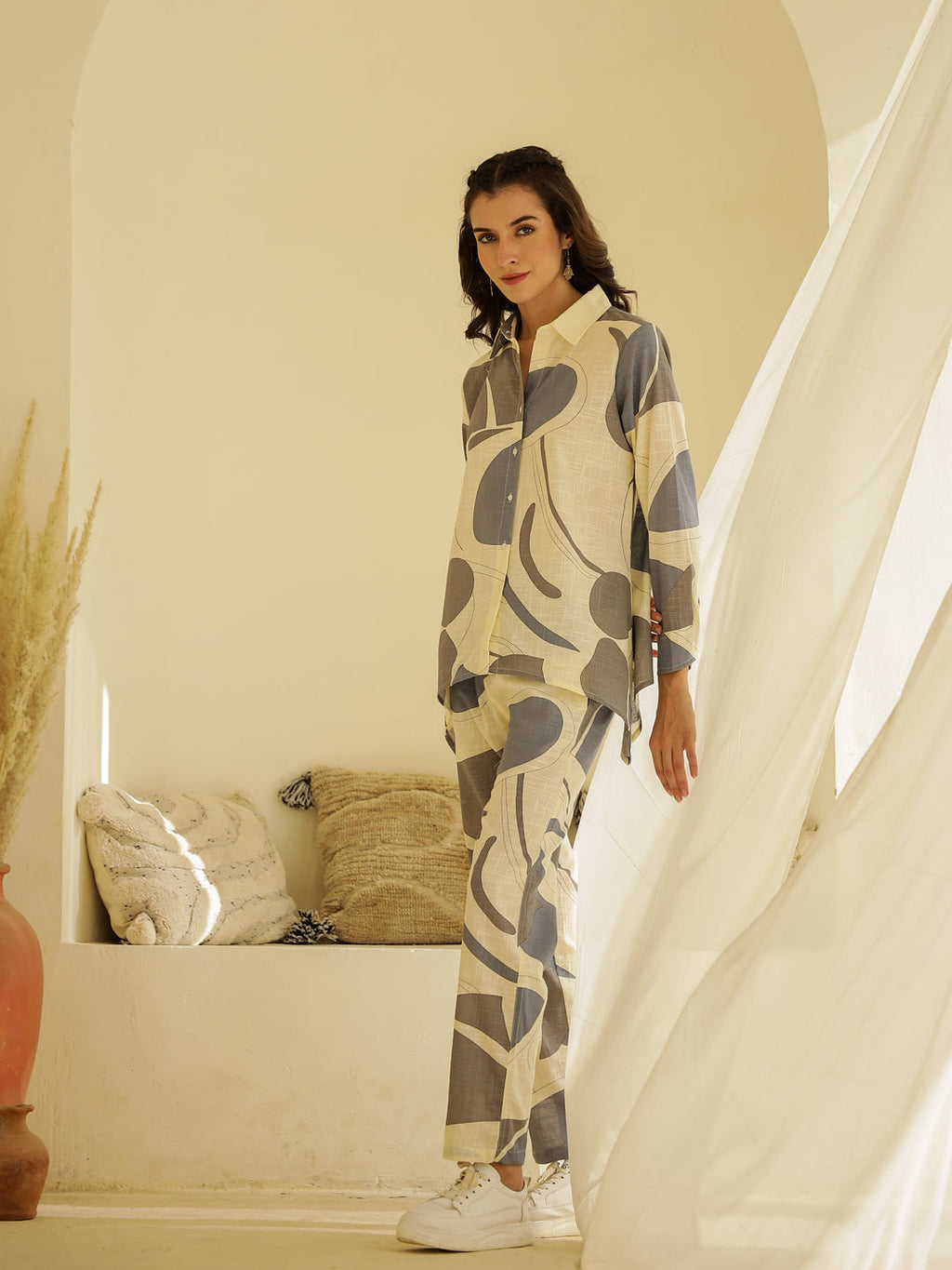 Beige Color Printed Cotton Co-ords Set - SanskrutiHomes 