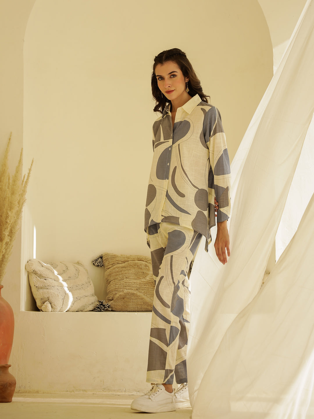 Beige Color Printed Cotton Co-ords Set - SanskrutiHomes 