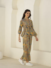 V-Neck Floral Printed Cotton Night Suit - SanskrutiHomes 