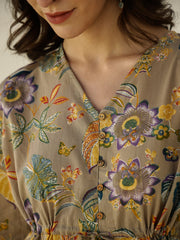 V-Neck Floral Printed Cotton Night Suit - SanskrutiHomes 