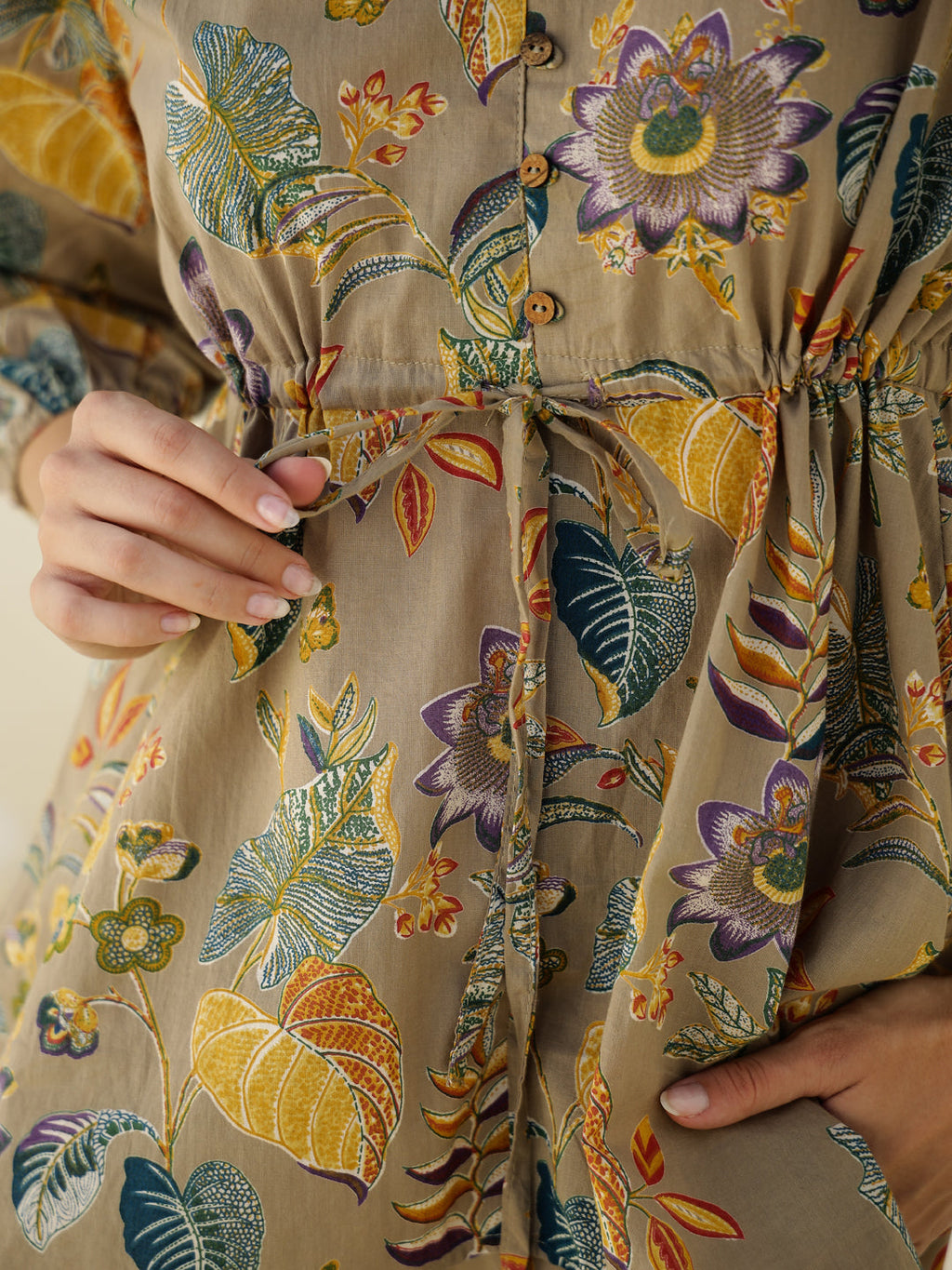 V-Neck Floral Printed Cotton Night Suit - SanskrutiHomes 