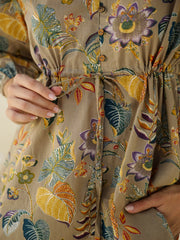 V-Neck Floral Printed Cotton Night Suit - SanskrutiHomes 