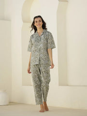 Cream Color Floral Printed Night Suit - SanskrutiHomes 