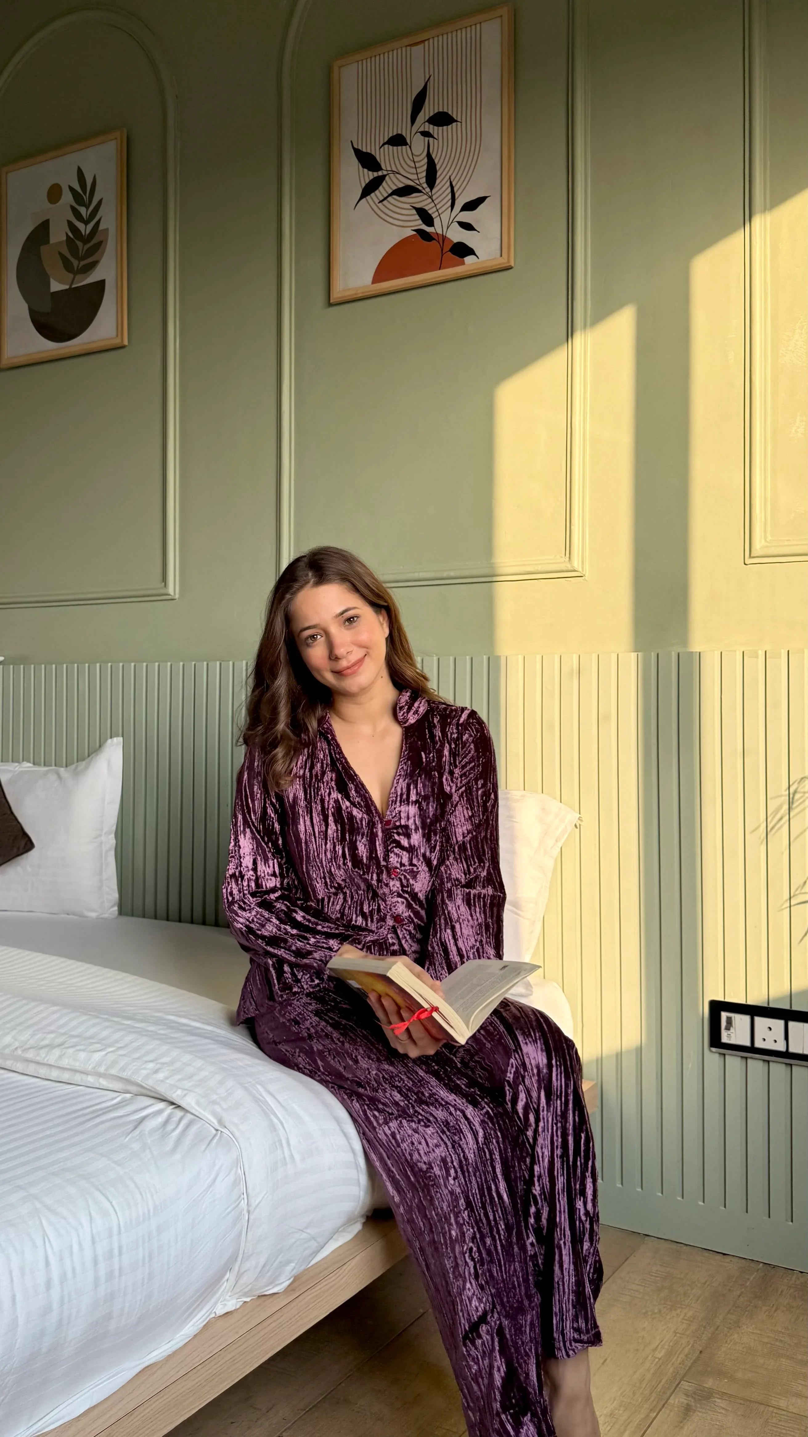 Purple Color Shirt Collar Velvet Night Set for Women - SanskrutiHomes 