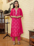 Pink Flower Printed V Neck Cotton Kurta Set - SanskrutiHomes 