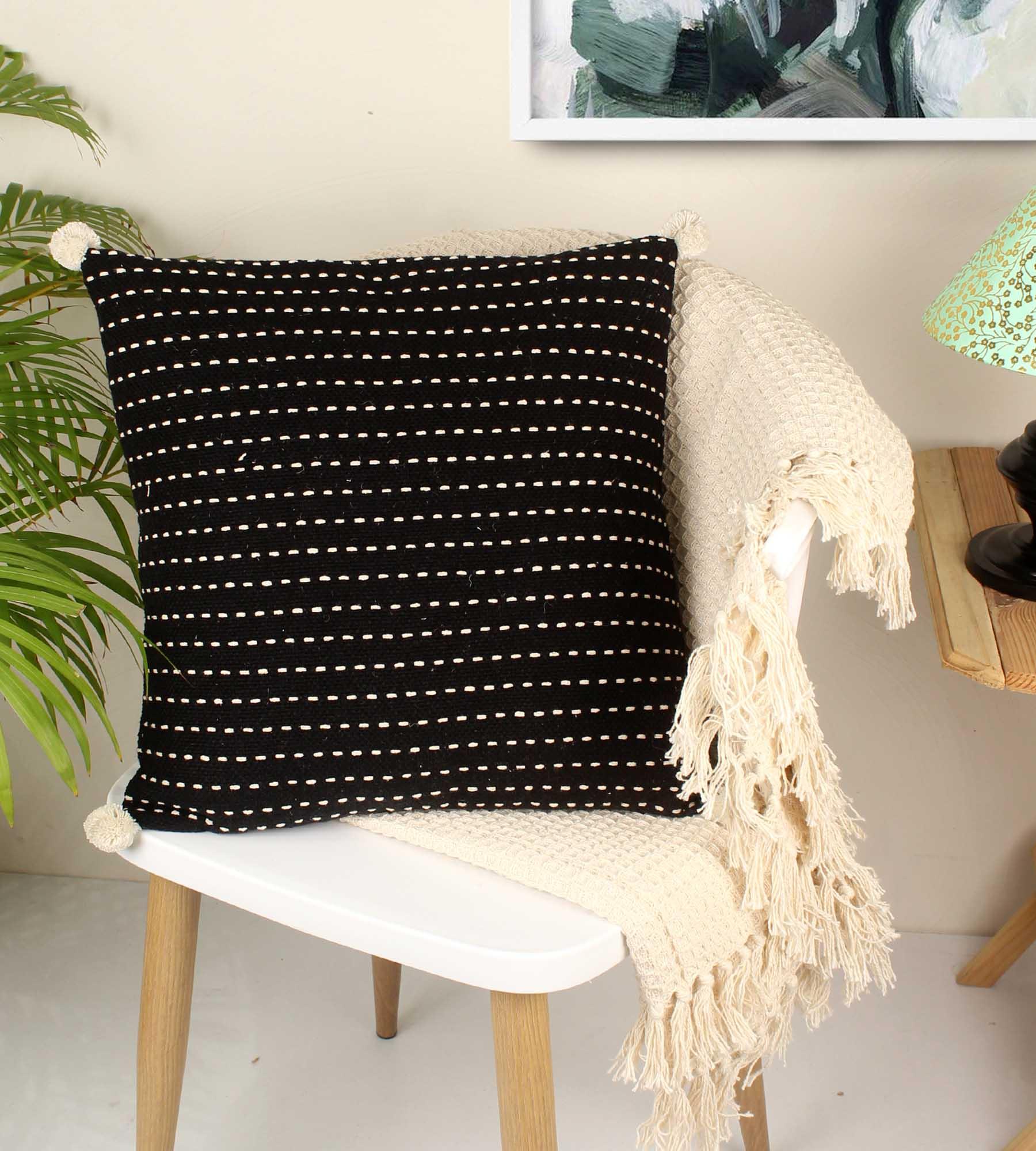 Black 100% Cotton Cushion Covers. - SanskrutiHomes 