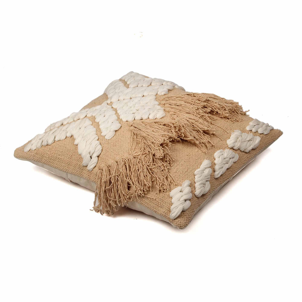 Hand-made Cotton Beige Cushion Cover - SanskrutiHomes 