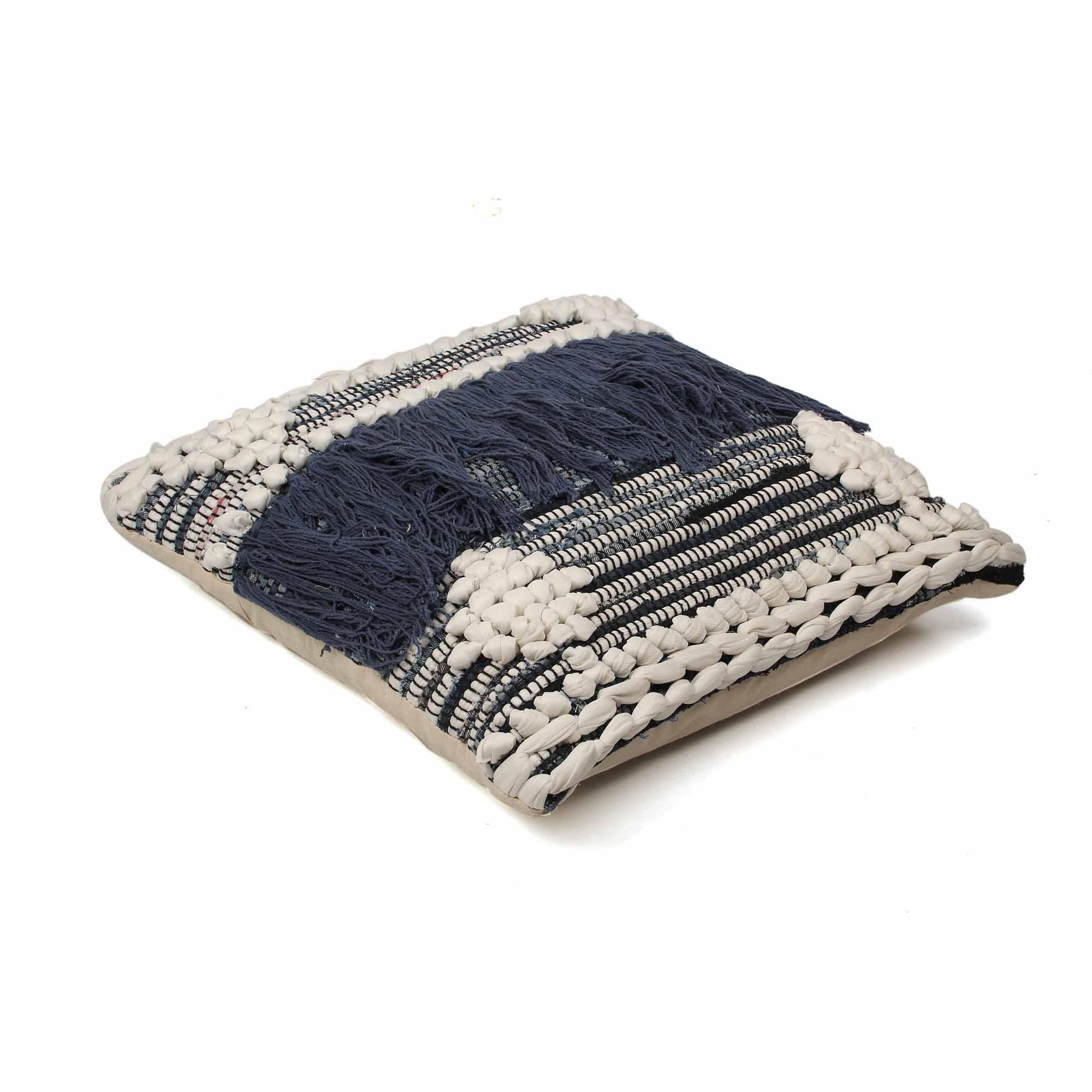 Hand-made Cotton Blue Cushion Cover - SanskrutiHomes 