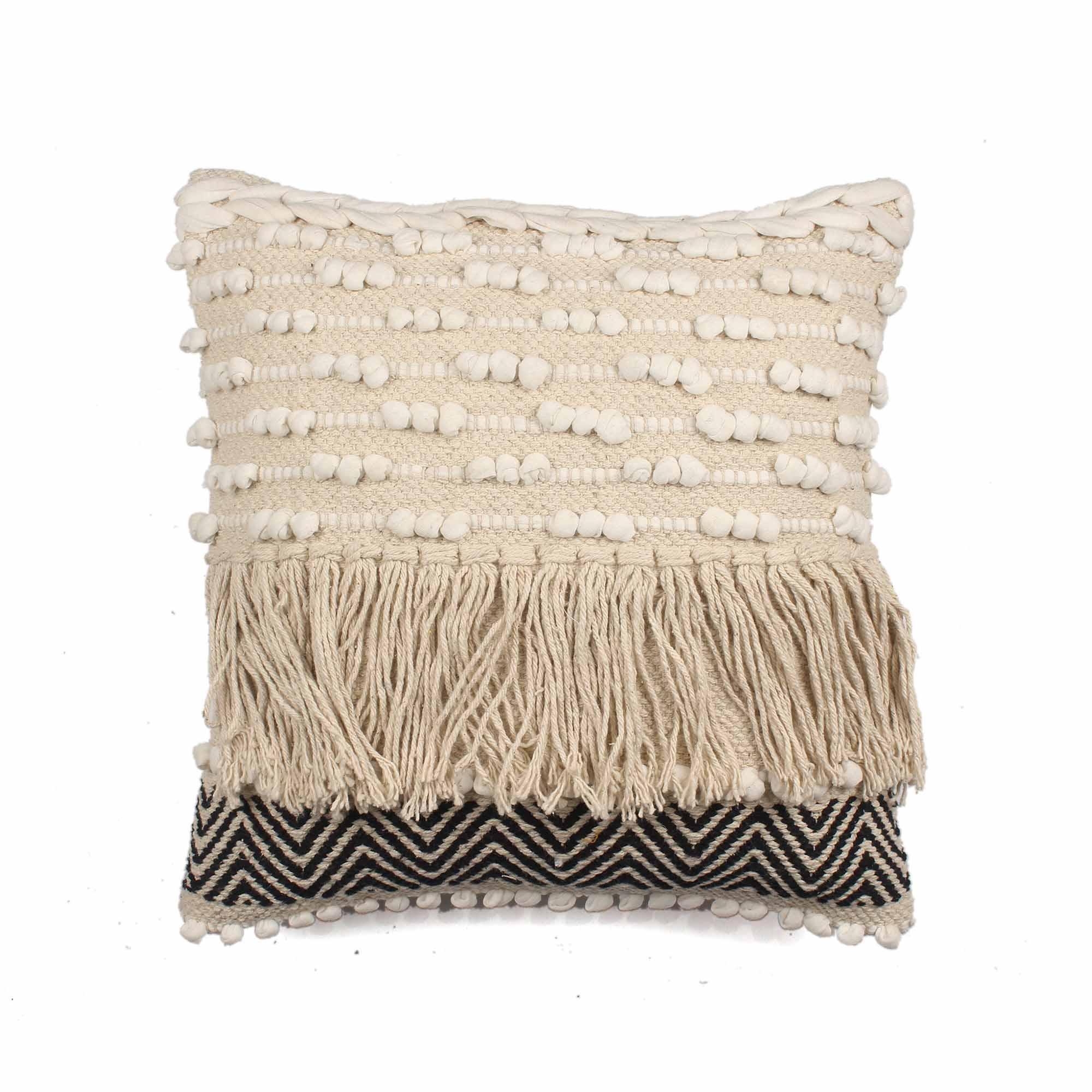 Tassle Hand-made Set of Two Cotton Cushion Covers - SanskrutiHomes 