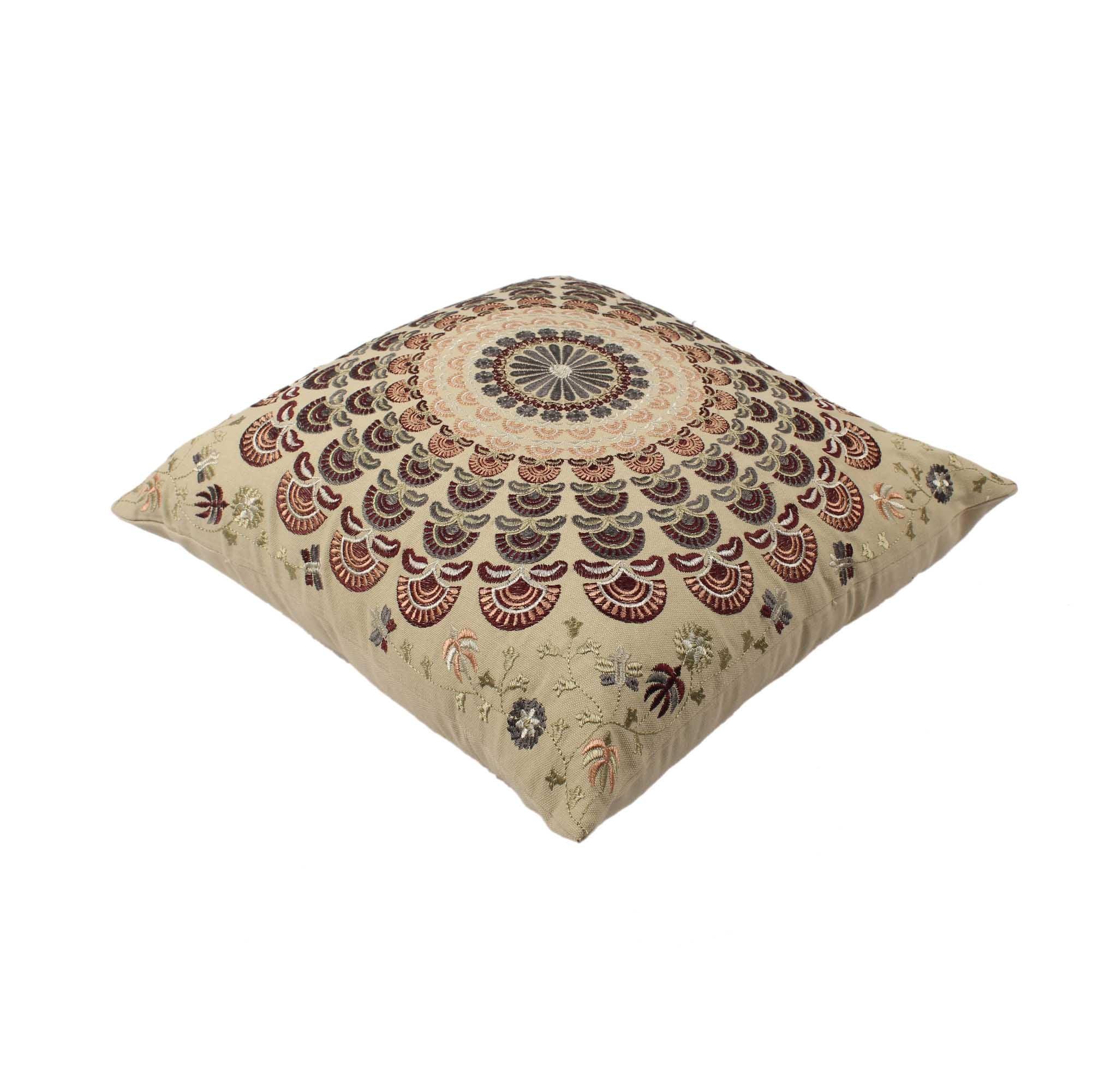 Hand Embroidered Cotton Multicolor Cushion Cover - SanskrutiHomes 