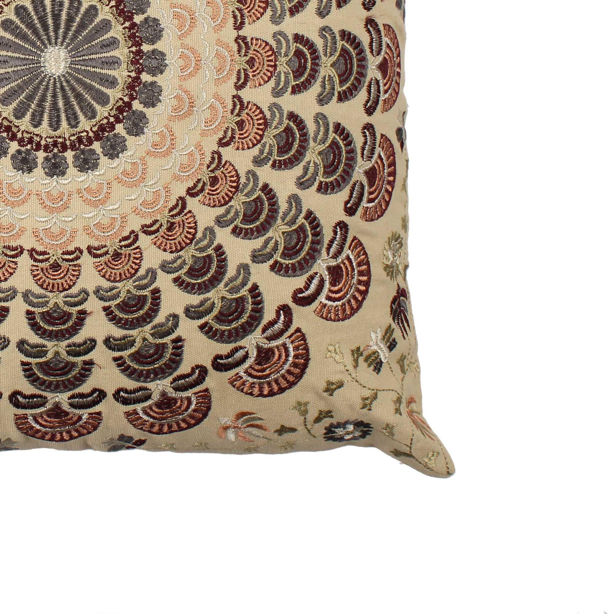 Hand Embroidered Cotton Multicolor Cushion Cover - SanskrutiHomes 
