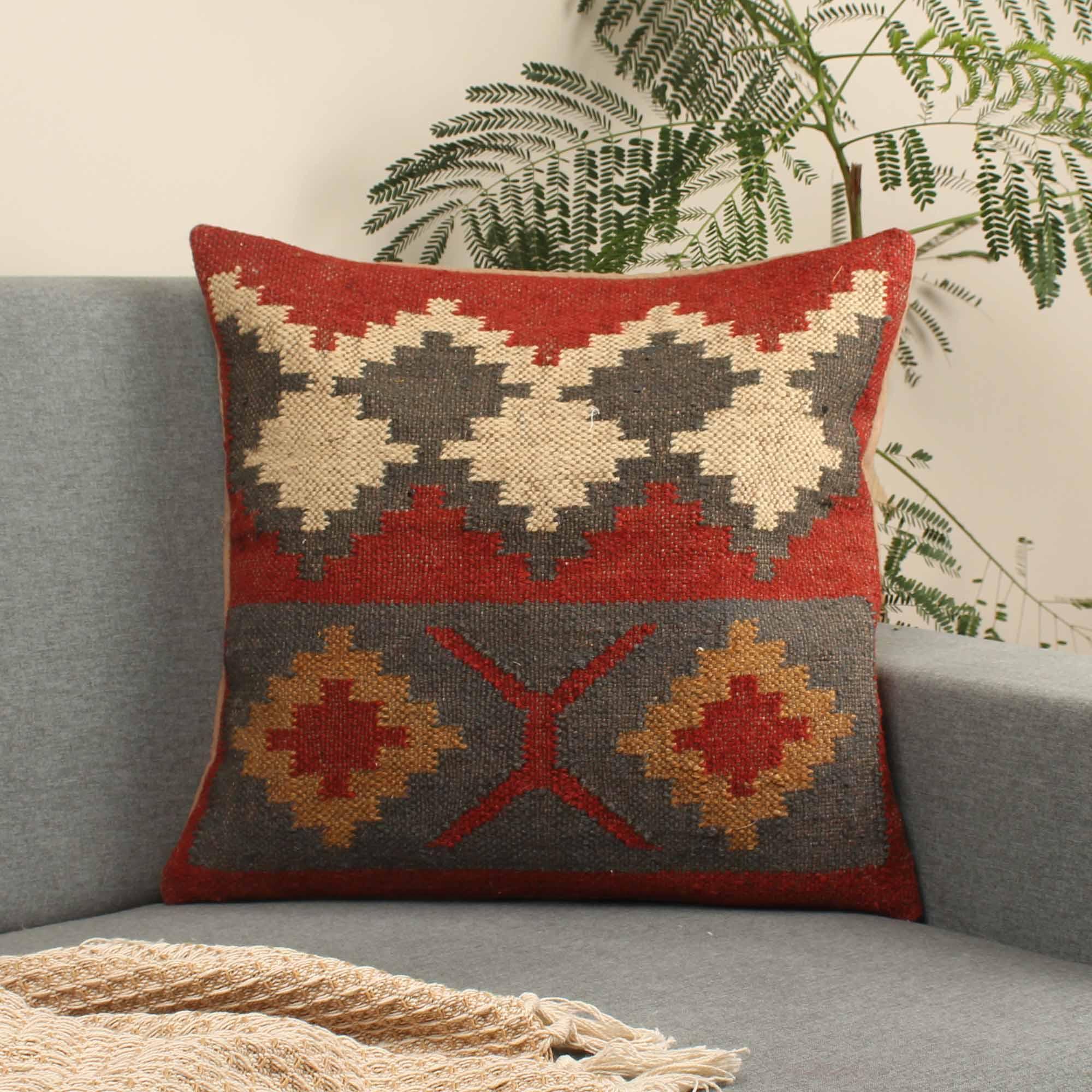 Hand-made Jute Multicolor Cushion Cover - SanskrutiHomes 