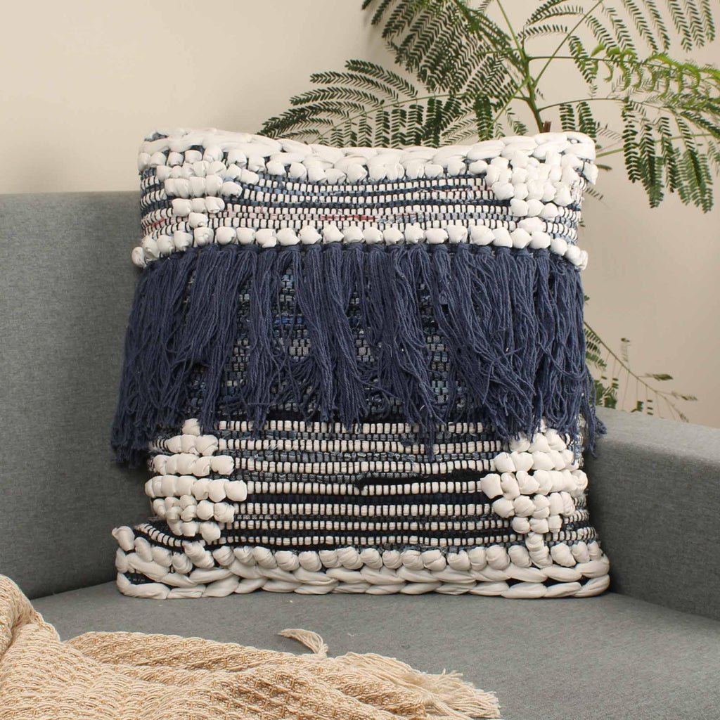 Hand-made Cotton Blue Cushion Cover - SanskrutiHomes 