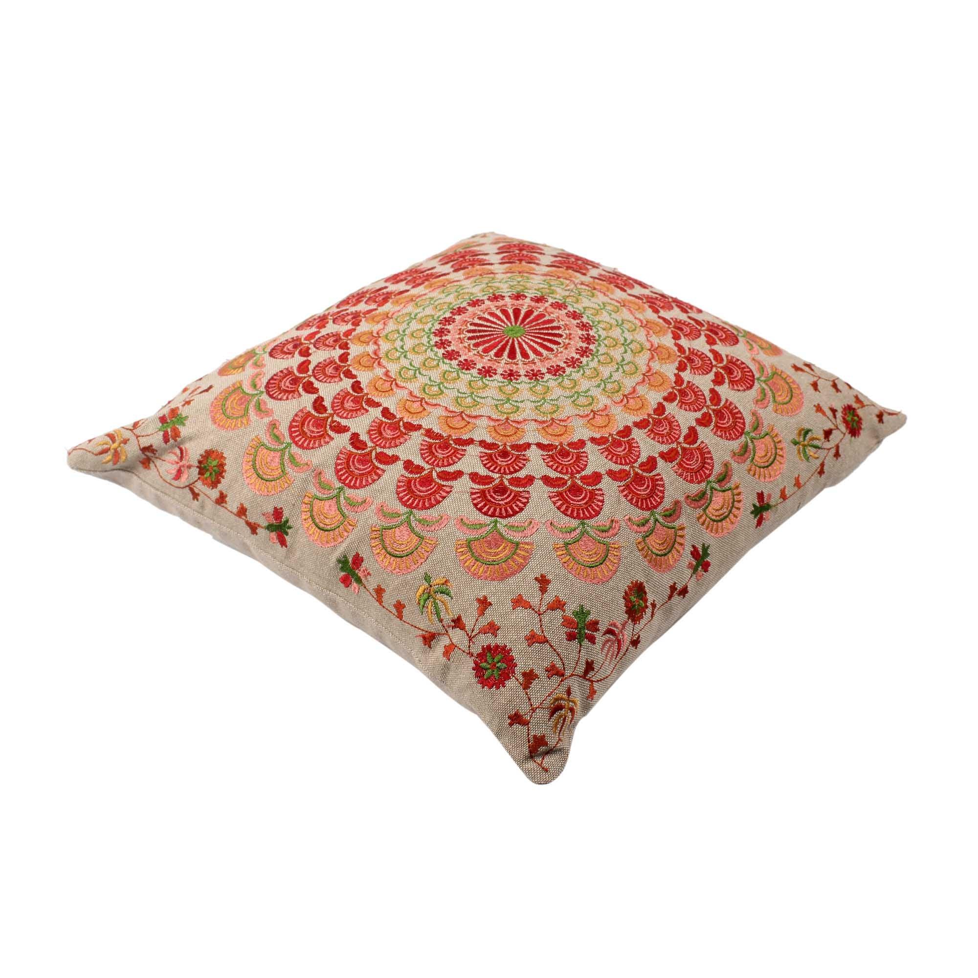Hand Embroidered Cotton Multicolor Cushion Cover - SanskrutiHomes 
