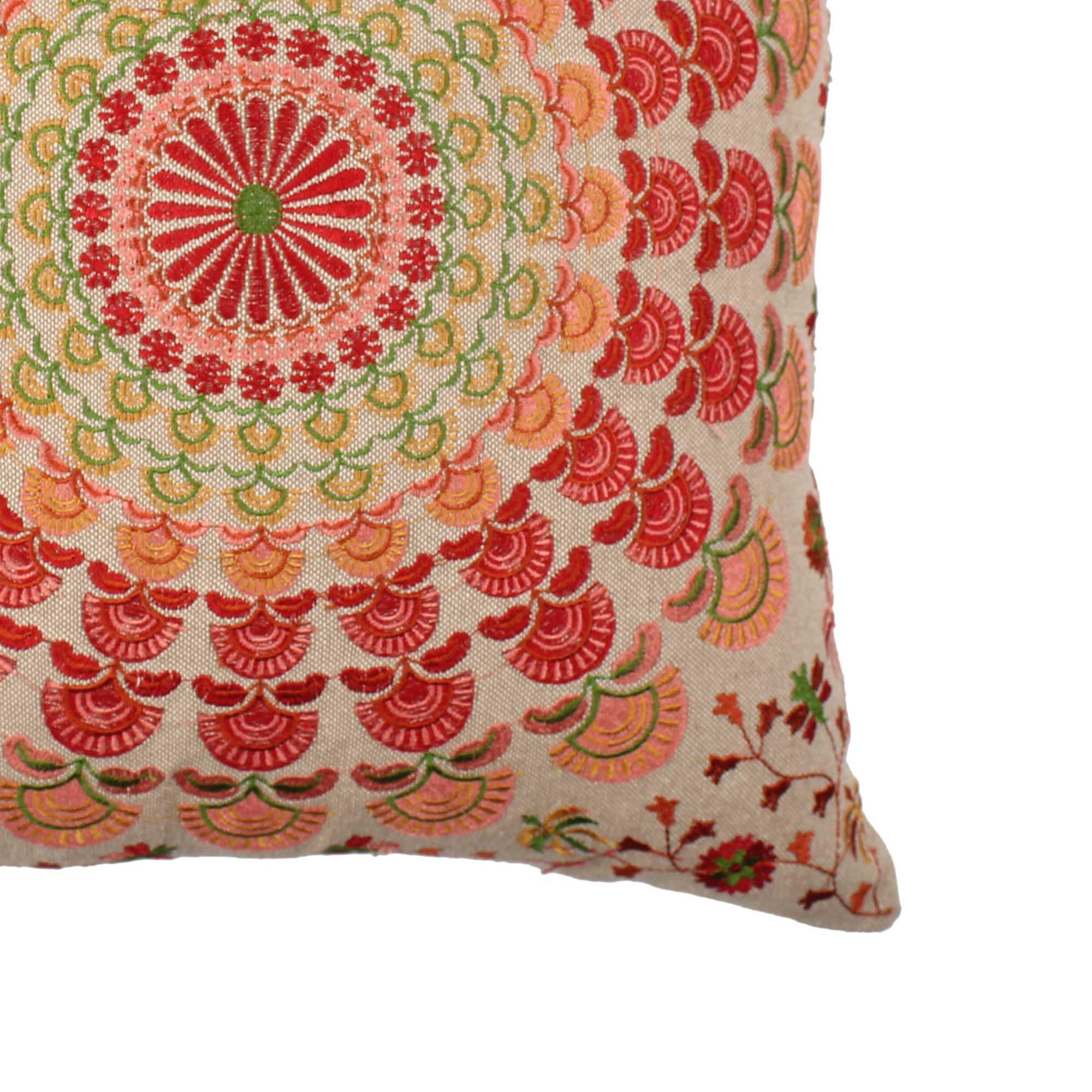 Hand Embroidered Cotton Multicolor Cushion Cover - SanskrutiHomes 
