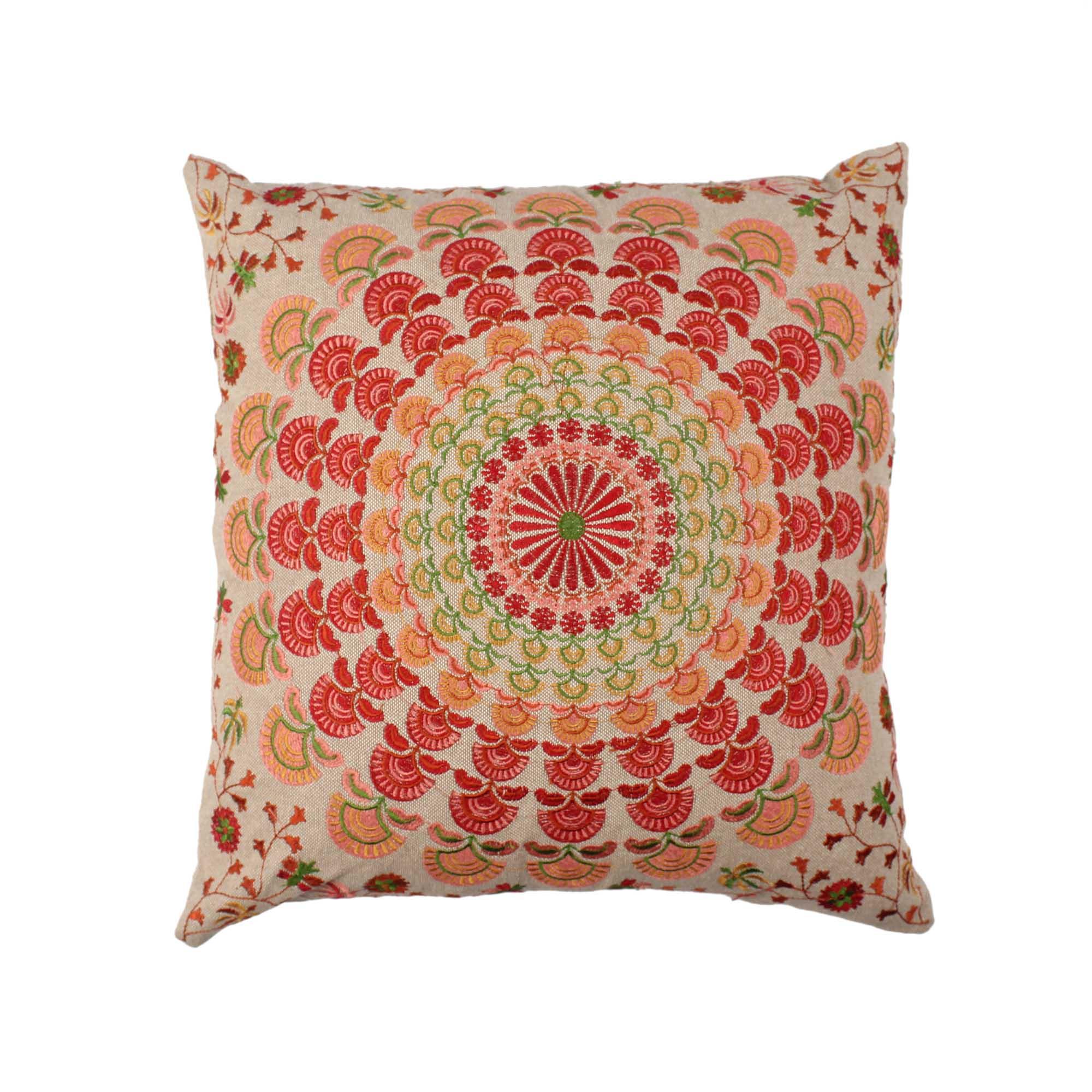 Hand Embroidered Cotton Multicolor Cushion Cover - SanskrutiHomes 