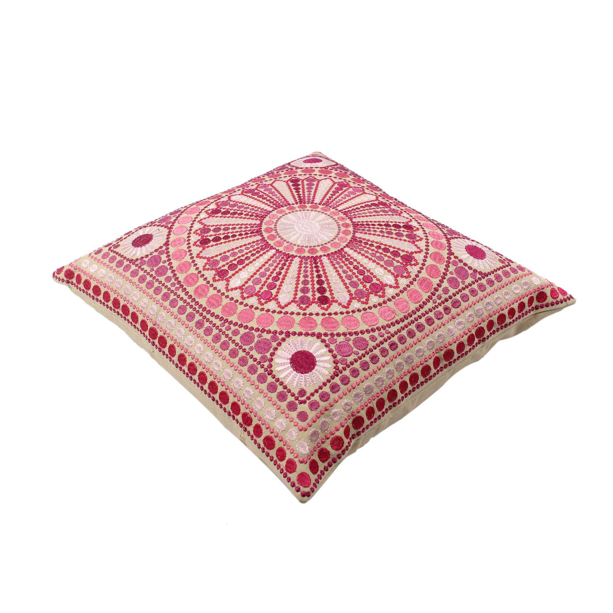 Hand Embroidered Cotton Multicolor Cushion Cover - SanskrutiHomes 
