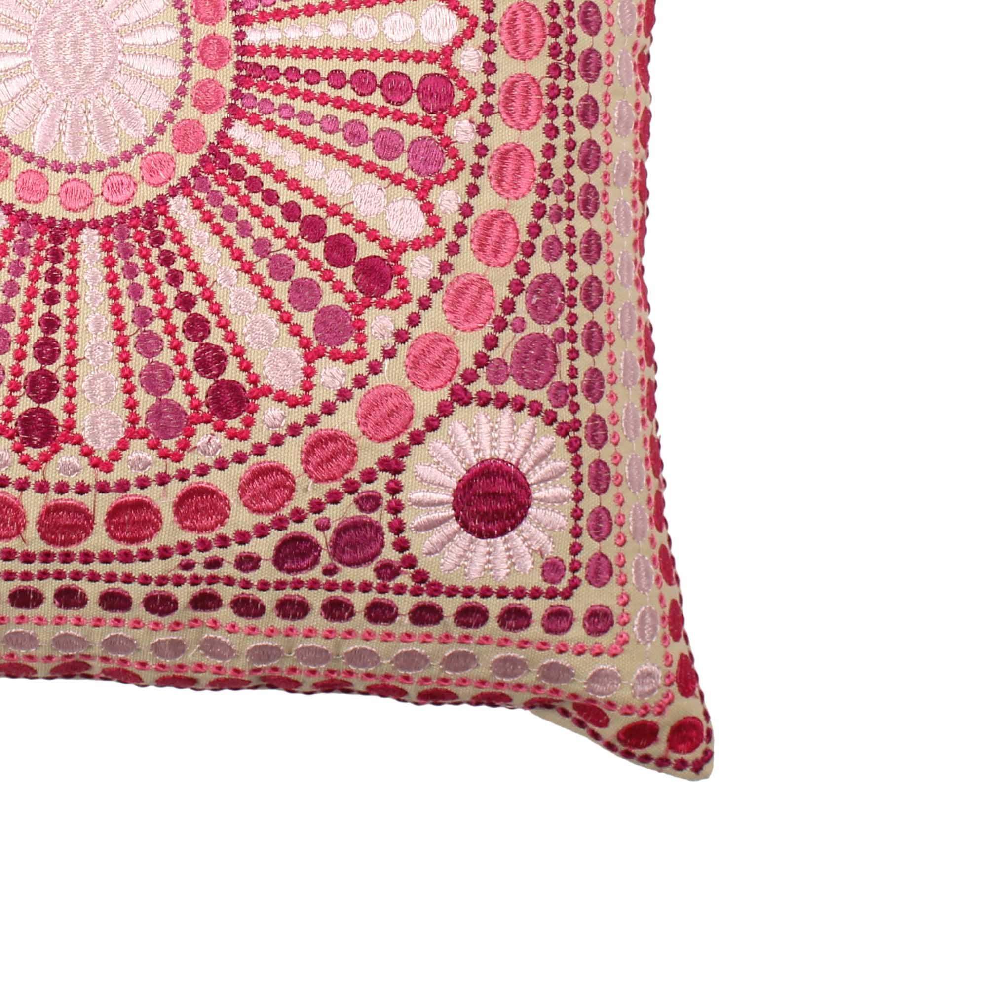 Hand Embroidered Cotton Multicolor Cushion Cover - SanskrutiHomes 