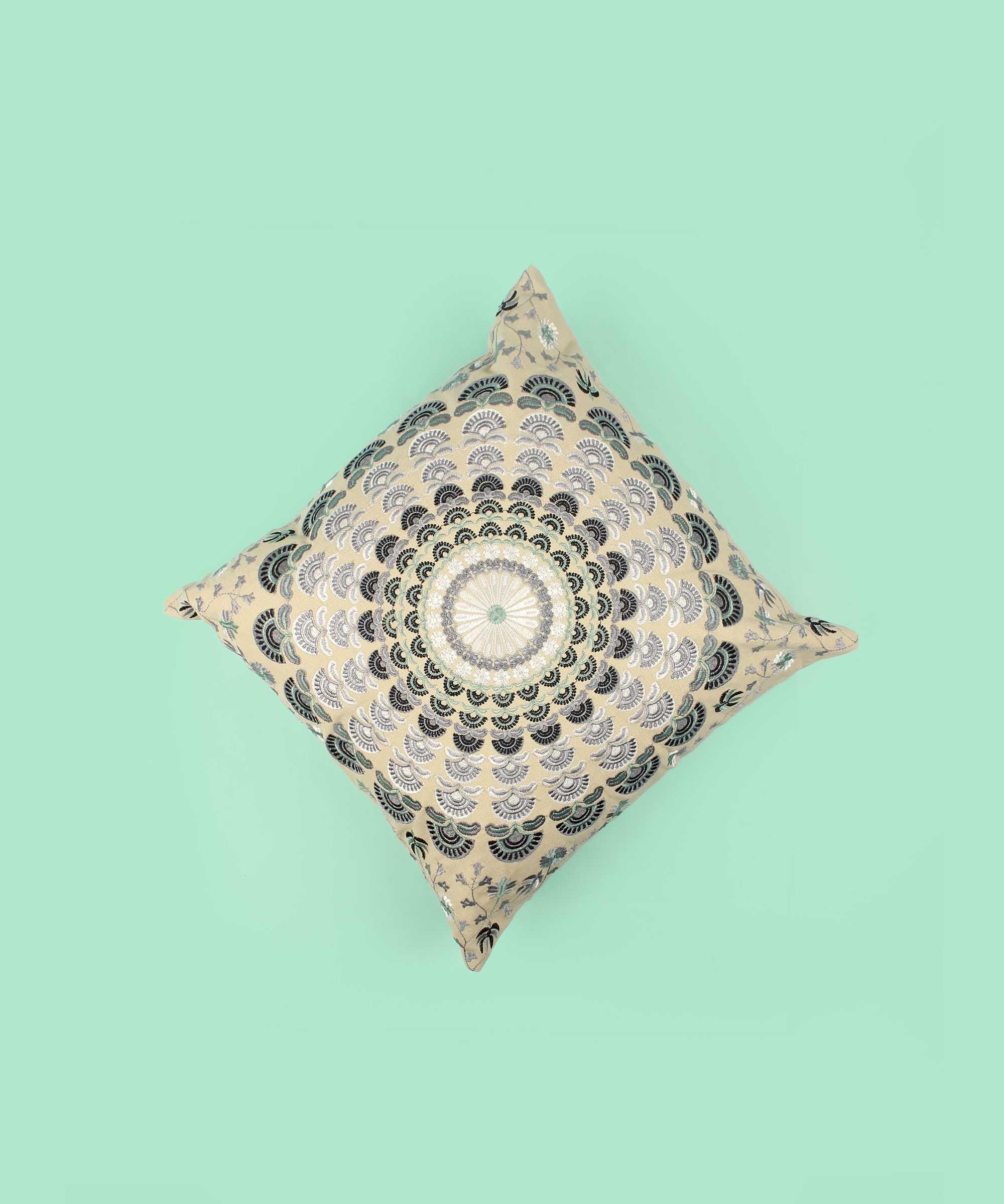 Hand Embroidered Cotton Multicolor Cushion Cover - SanskrutiHomes 