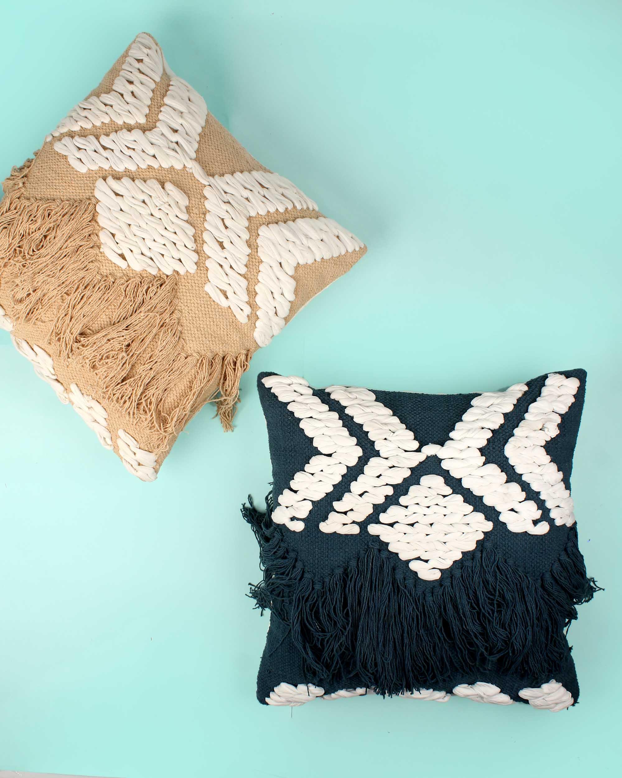 Bohemian hand-made Cotton woven Cushion Covers (Set of 2 ) - SanskrutiHomes 