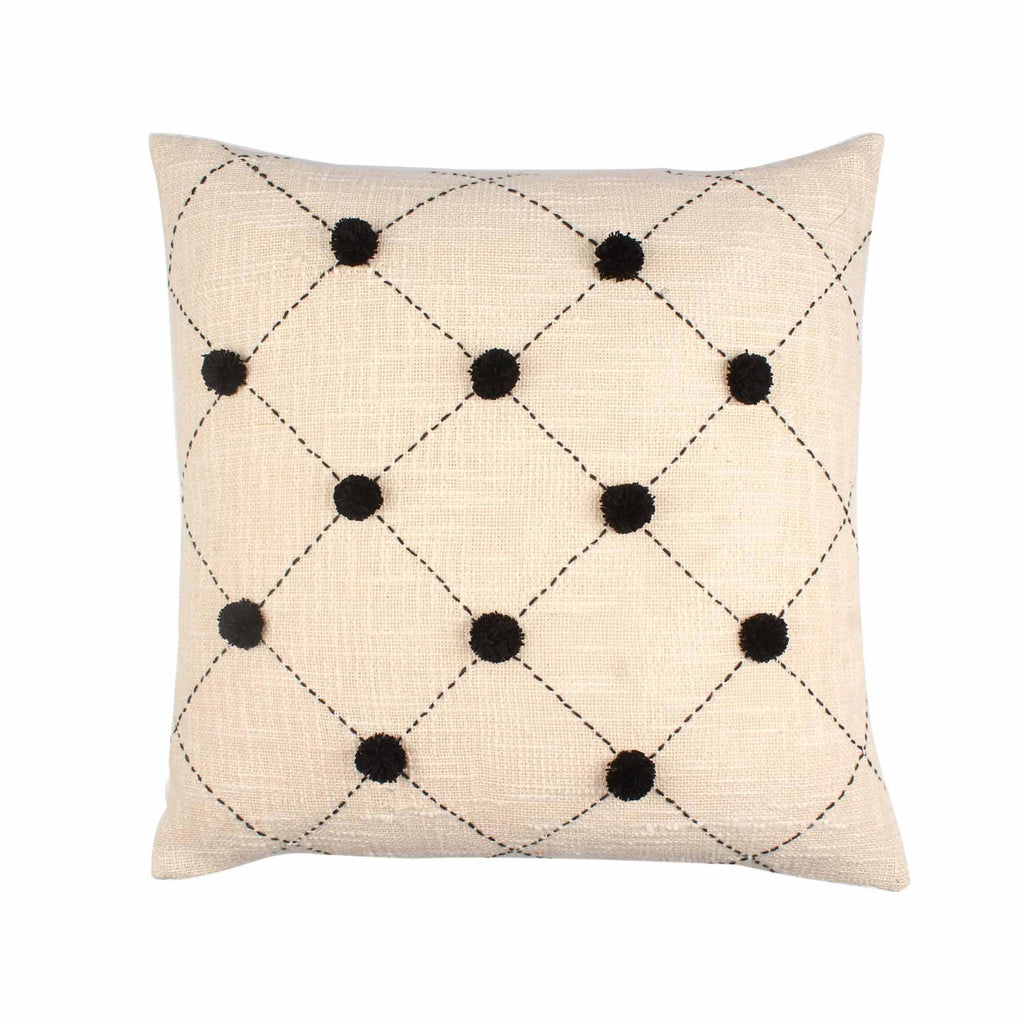 Off white pom-pom Hand-made Pure Cotton Cushion Cover - SanskrutiHomes 