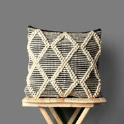 Hand-weaved Black Ruffle Cotton Rug with zari work - SanskrutiHomes 