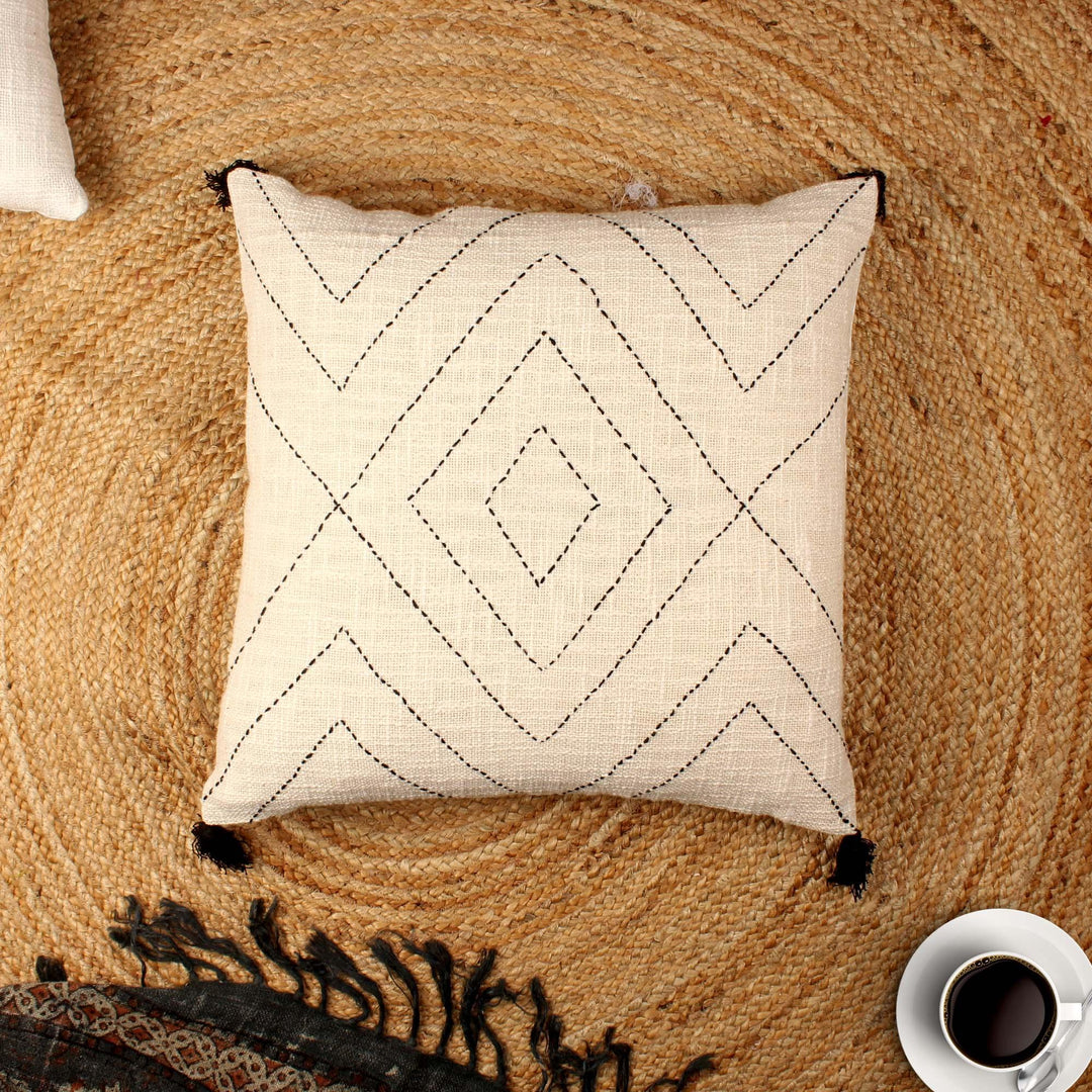 Off-White  Tassels Hand-Made Pure Cotton Cushion Cover