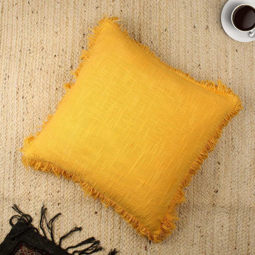 Yellow Ruffles Hand-made Pure Cotton Cushion Cover - SanskrutiHomes 