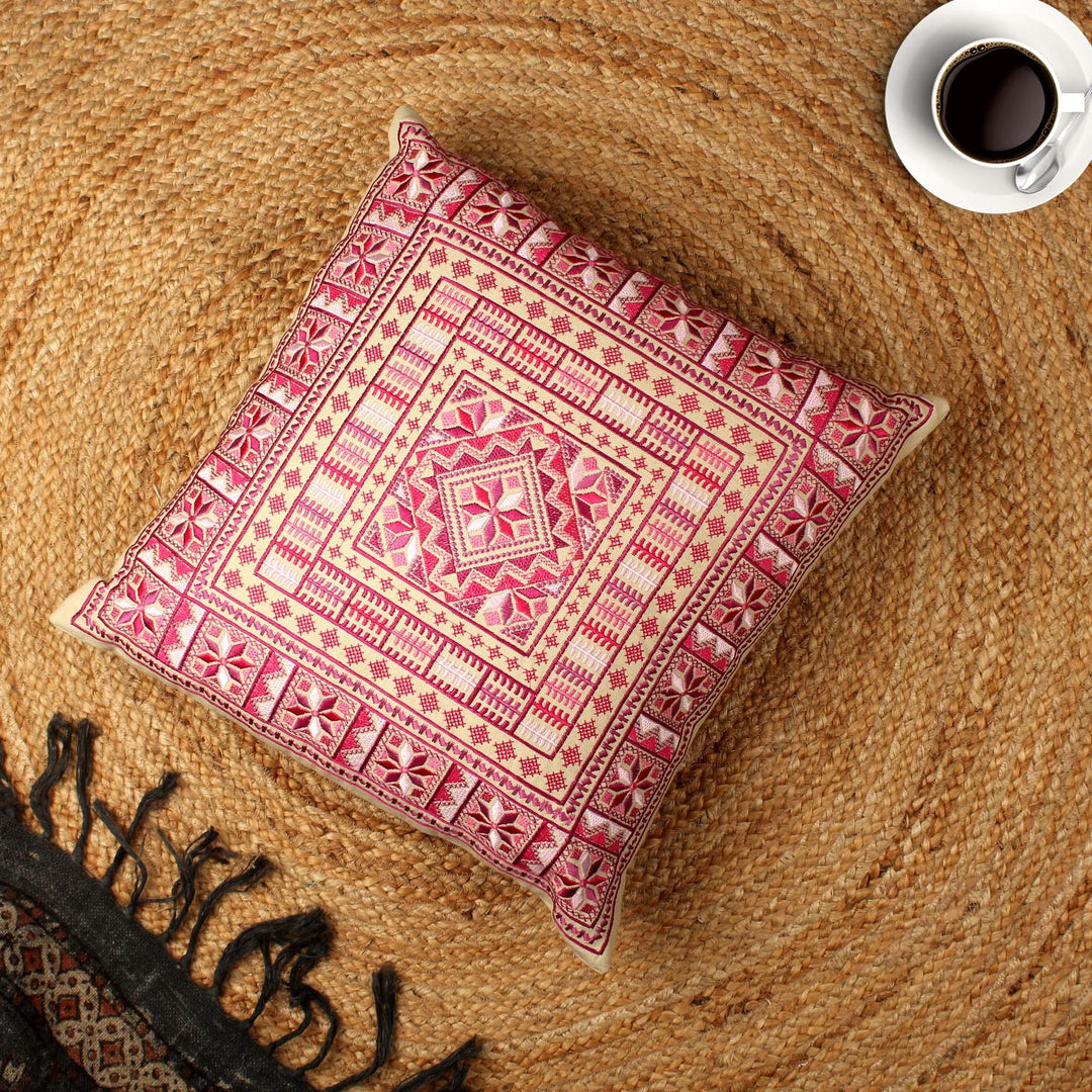 Pink Hand-Made Cotton Cushion Cover