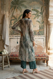 Green Floral Print Round Neck Kurta With Palazzo Set For Women