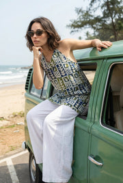 Multicolor Floral Printed Halter Neck Cotton Top for Women - SanskrutiHomes 