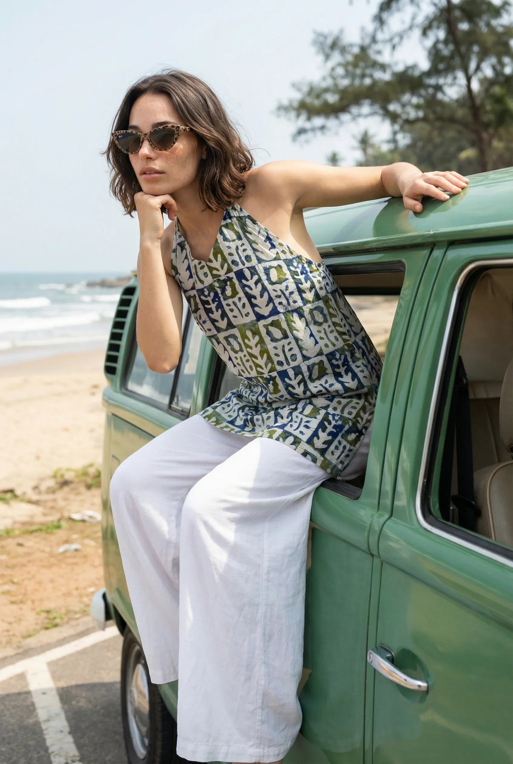 Multicolor Floral Printed Halter Neck Cotton Top for Women - SanskrutiHomes 