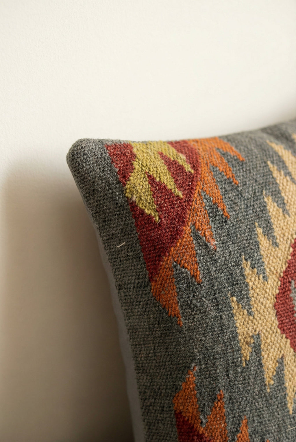 Grey & Orange Jute Cotton Ethnic Motifs Squared Cushion Covers